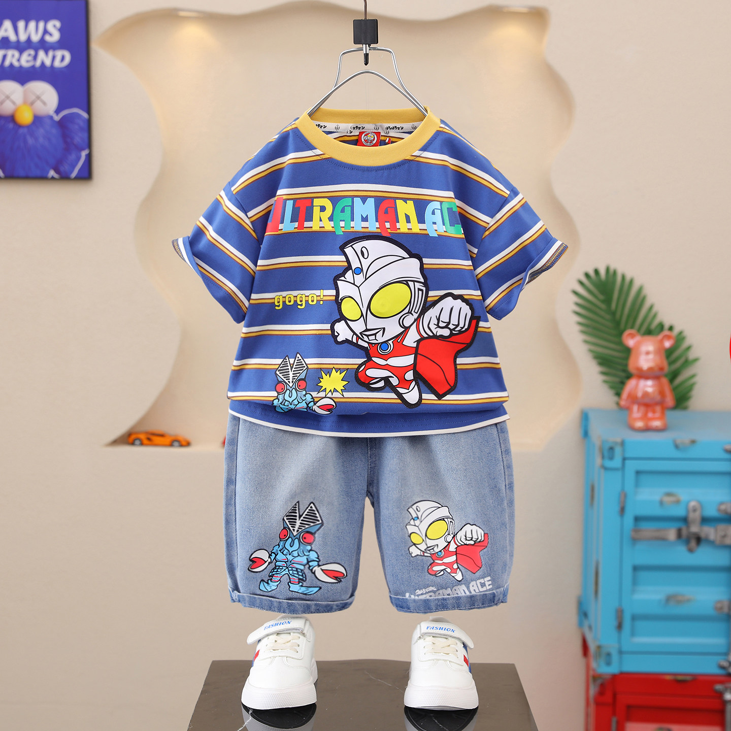 男童夏装套装2026新款夏季痞帅宝宝运动奥特曼衣服男孩夏装短袖潮