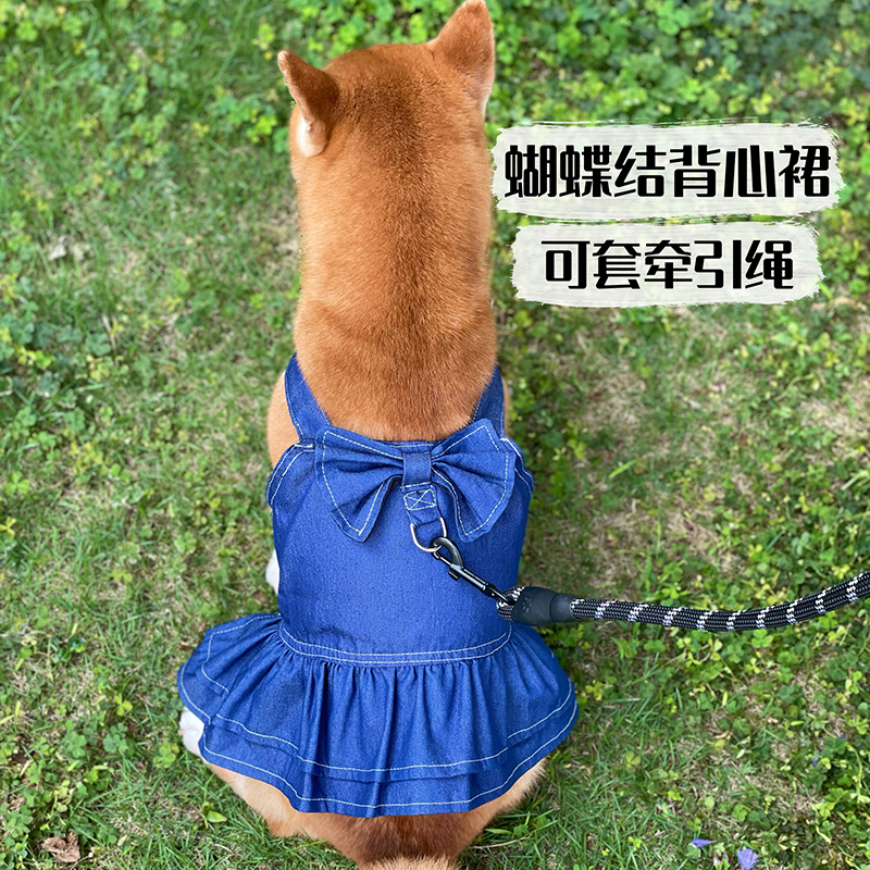 母狗牛仔裙子宠物衣服带牵引绳春夏柴犬柯基中小型犬背心薄防掉毛 宠物/宠物食品及用品 狗宠物服装/雨衣 原图主图