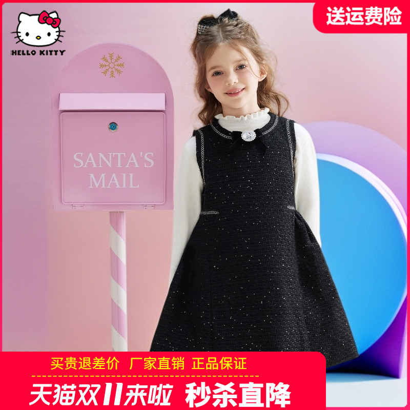 凯蒂猫童装女童背心裙儿童秋冬季连衣裙小香风女孩公主裙马甲裙子