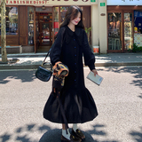 黑色高级感娃娃领连衣裙女2025春季新款双层拼接减龄花边长袖裙子，女装连衣裙，浙宝176（原073）