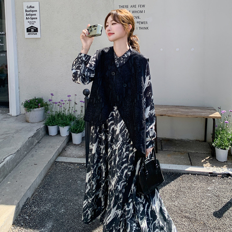 【数据好】新中式西装马甲水墨画连衣裙两件套8815-P170-K255,女装连衣裙,浙宝176（原073）