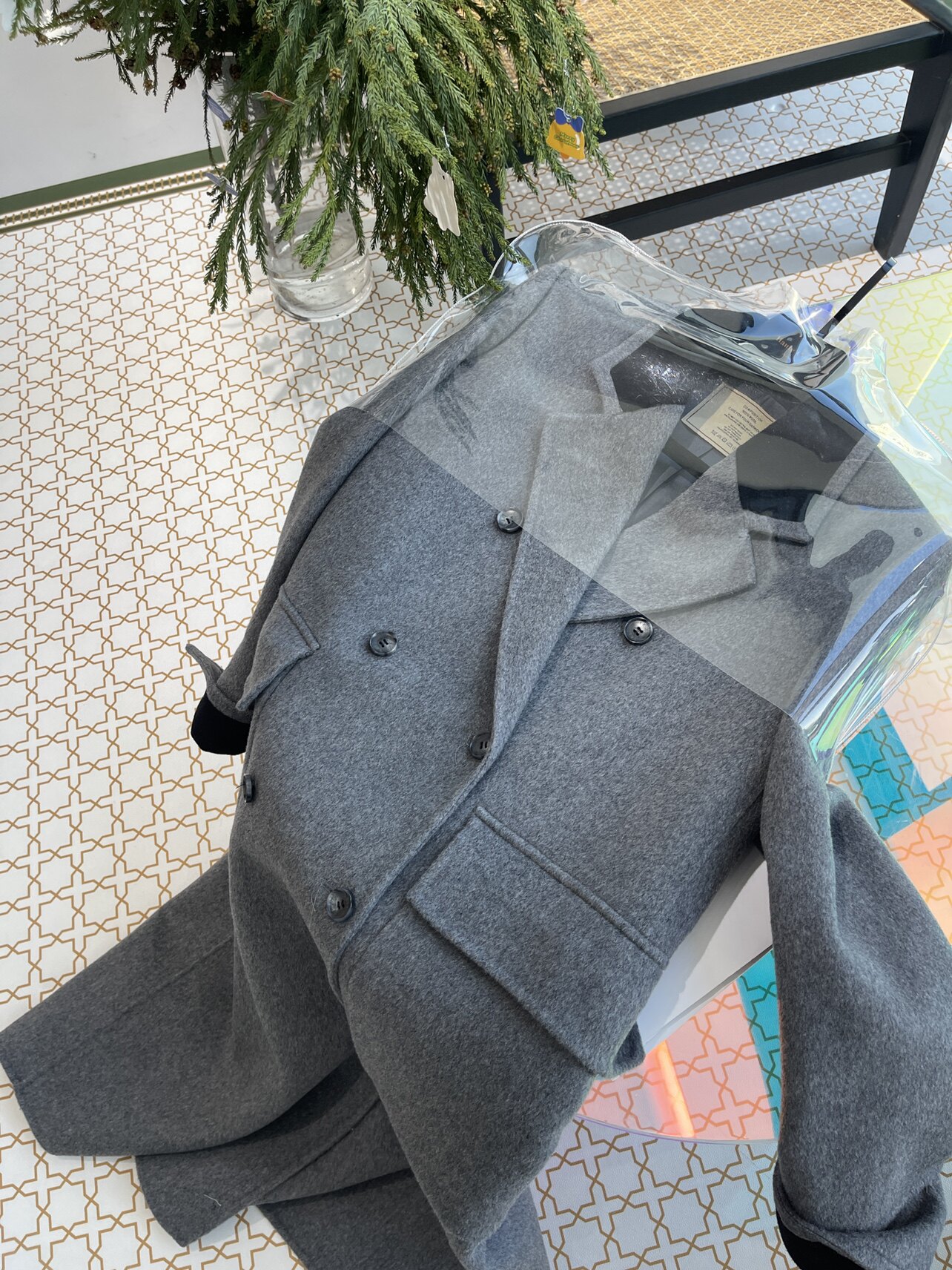 en高级订制大象灰双面澳毛西装大衣时髦精长款外套大衣