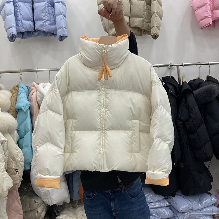 韩版泡芙羽绒服女2023冬新款拼色