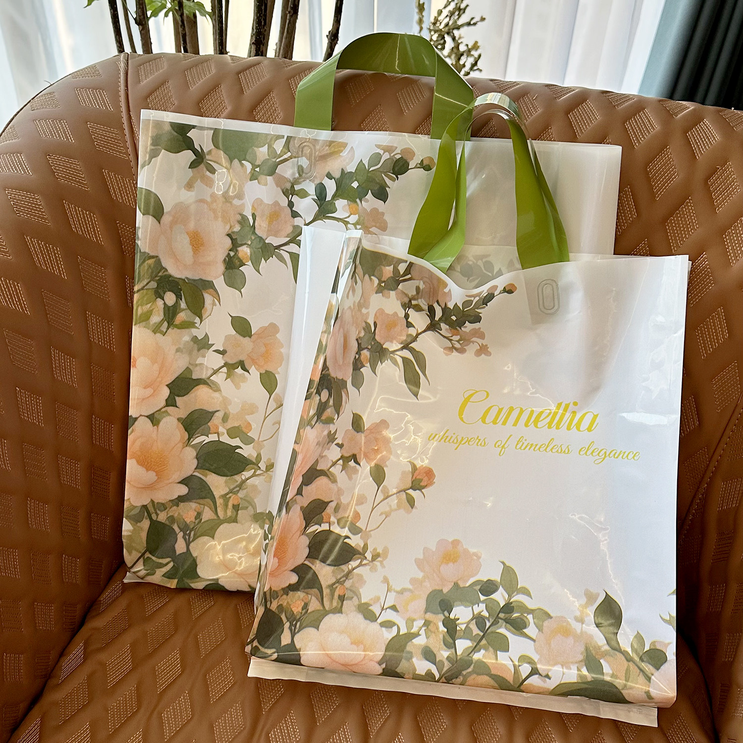秋日茶花加厚塑料手提袋子服装店购物包装袋大号高级感礼品袋定制,包装,礼品袋/塑料袋,淘宝优惠券,粉丝福利购,淘宝优惠卷