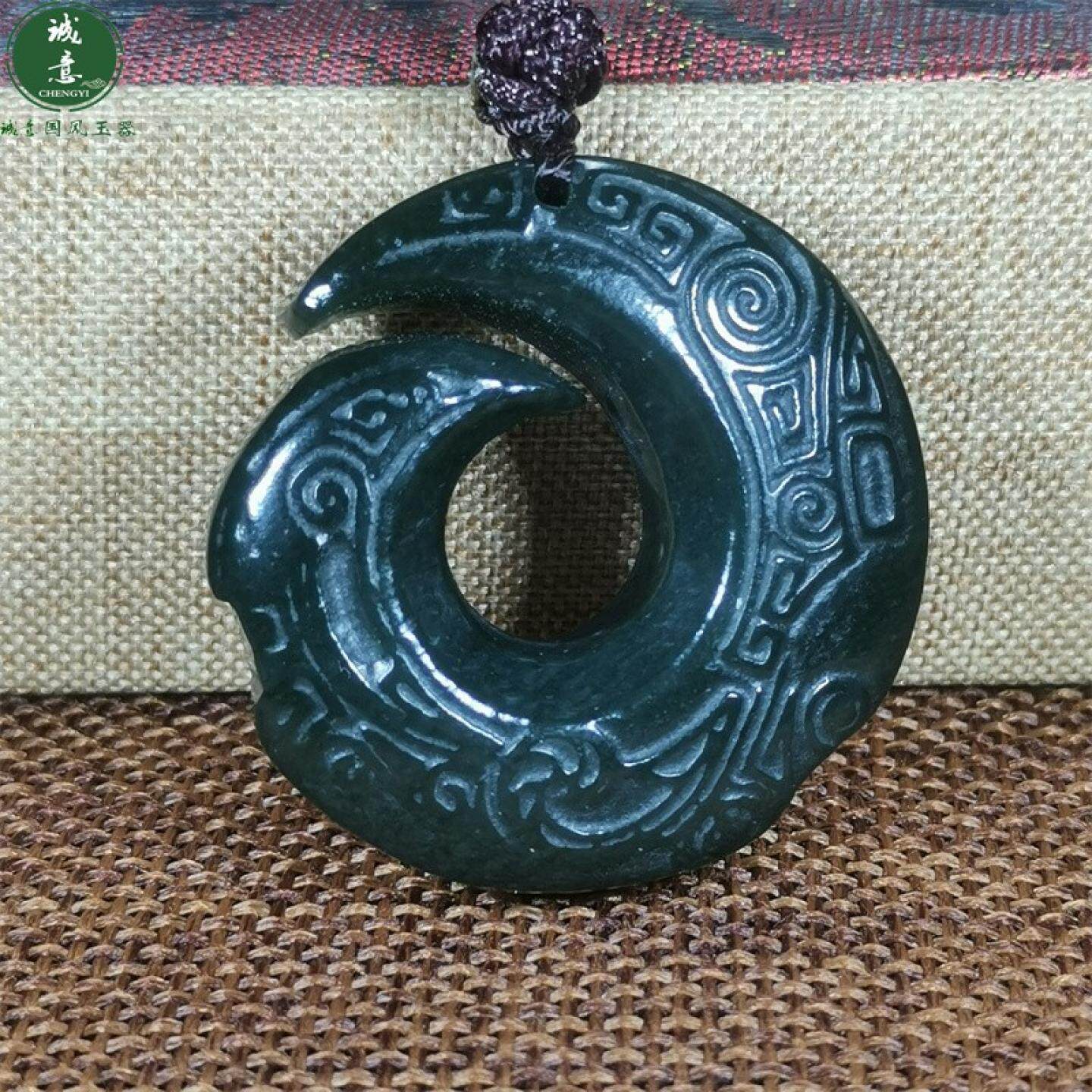 和田玉青玉石古风吉祥鸟纹饰挂件