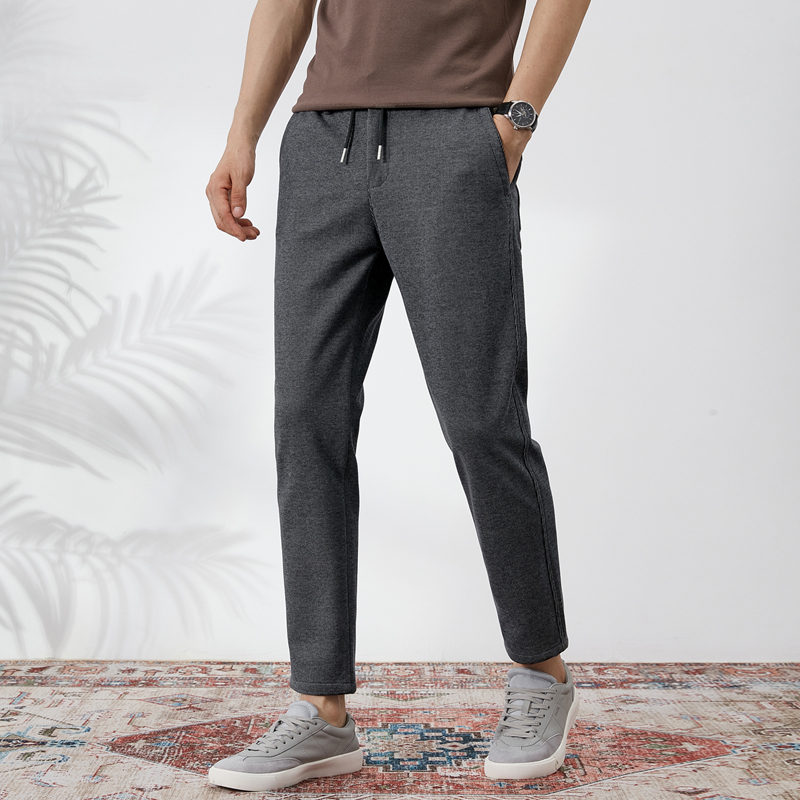 秋冬新款男士休闲裤小脚长裤松紧腰抽绳小脚卫裤水洗高弹锥形显瘦