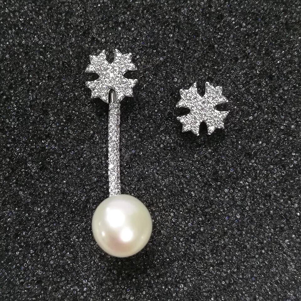 AOTD 周冬雨同款符号珍珠不对称耳钉耳环黑色银色水钻百搭包邮