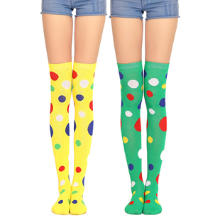 COSPLAY黄圆点小丑袜舞台表演喜剧袜长筒过膝