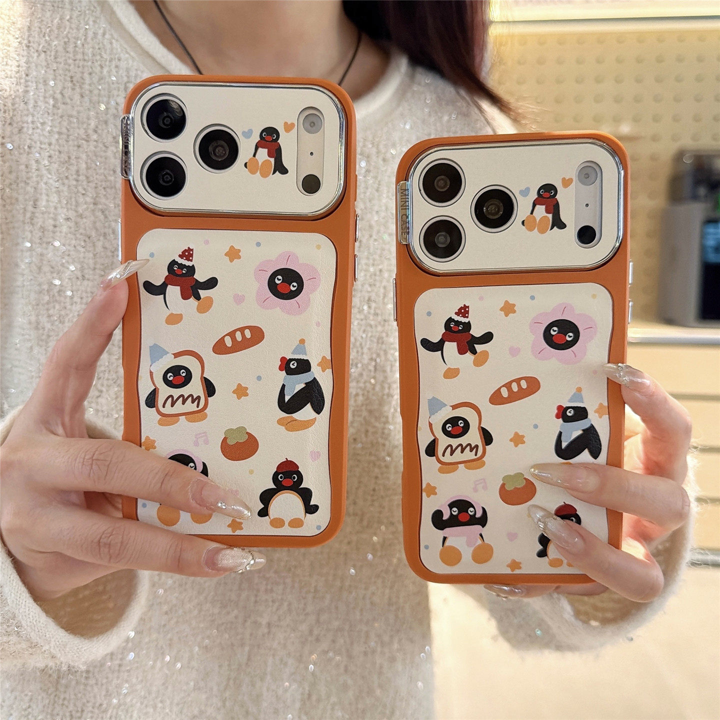 趣味可爱卡通企鹅适用苹果17PRO手机壳皮质男生iPhone16ProMax新款15pro女款小众13硅胶14防摔全包保护套