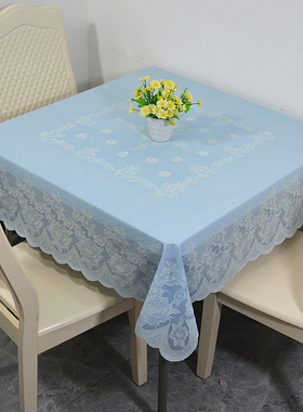 PVC防水防油免洗餐桌布正方形家用小清新蓝色简约塑料台布茶几布