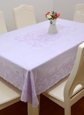 新品家用6人长方形餐桌茶几台布PVC防水防油免洗防烫简约紫色桌布