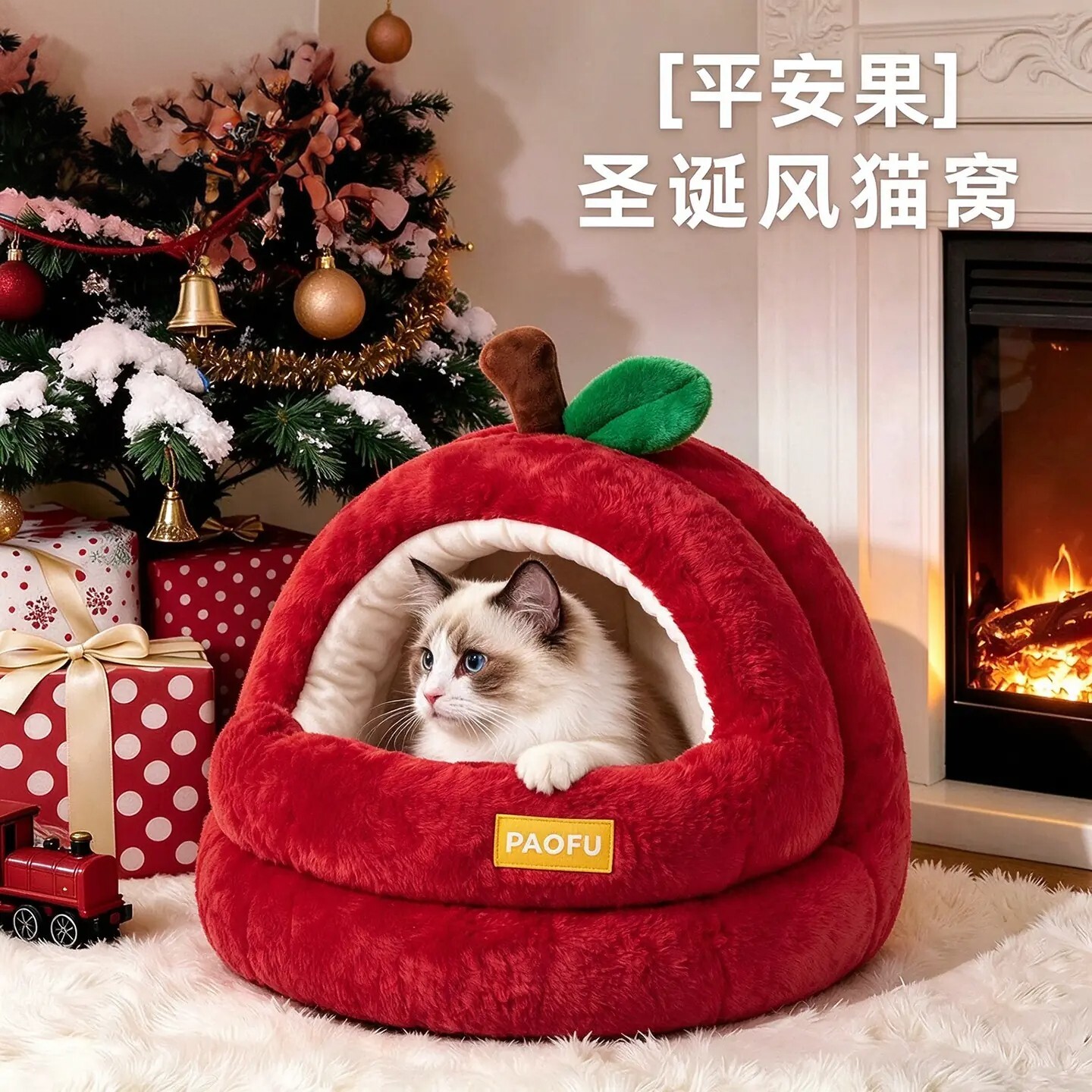 日本进口猫窝冬加厚苹果窝四季猫咪半封闭保暖蒙古包安全感宠物床