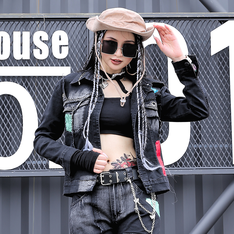 欧货个性牛仔外套女街头潮款洋气上衣2025春秋新款酷酷风格女装潮