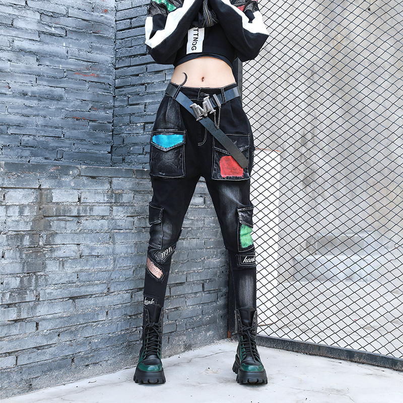 2025春秋季新款个性牛仔裤长裤女显瘦黑色哈伦裤帅气休闲时尚裤子