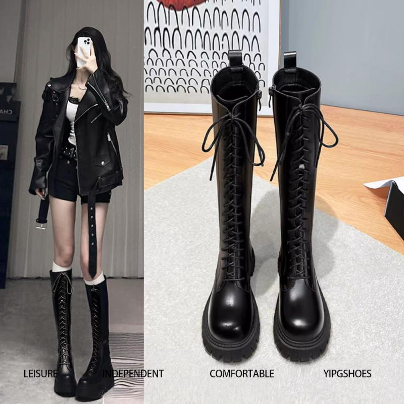 黑色长筒靴女2025春秋季新款内增高不过膝高筒靴厚底瘦瘦骑行靴子