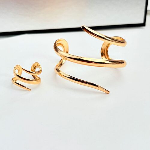 Line hollow ring轻奢百搭弯曲设计小众线条镂空水滴戒指手镯套装