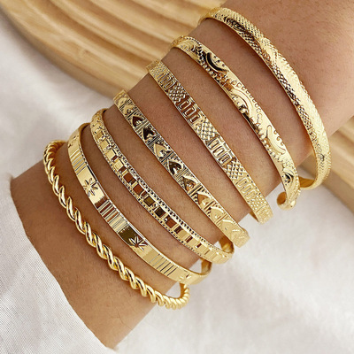 7-piece set of open bracelets敲打纹箭头六芒星开口手镯7件套