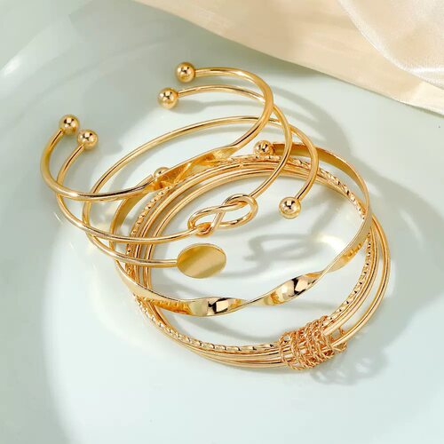 Stacked Bracelet Set轻奢金色开口手镯叠戴组合金属手饰女感手饰