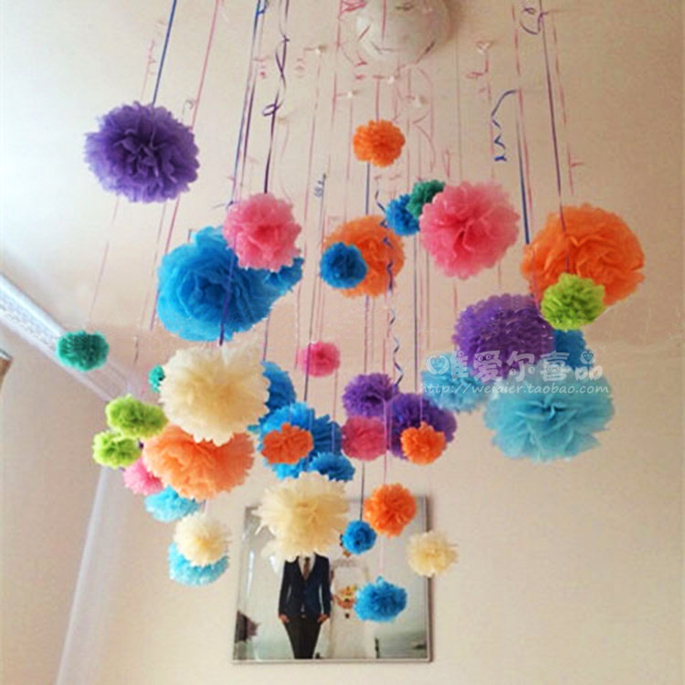 婚房装饰彩色纸花球 宝宝生日晚会派对布置用品牡丹花纸拉花吊篮