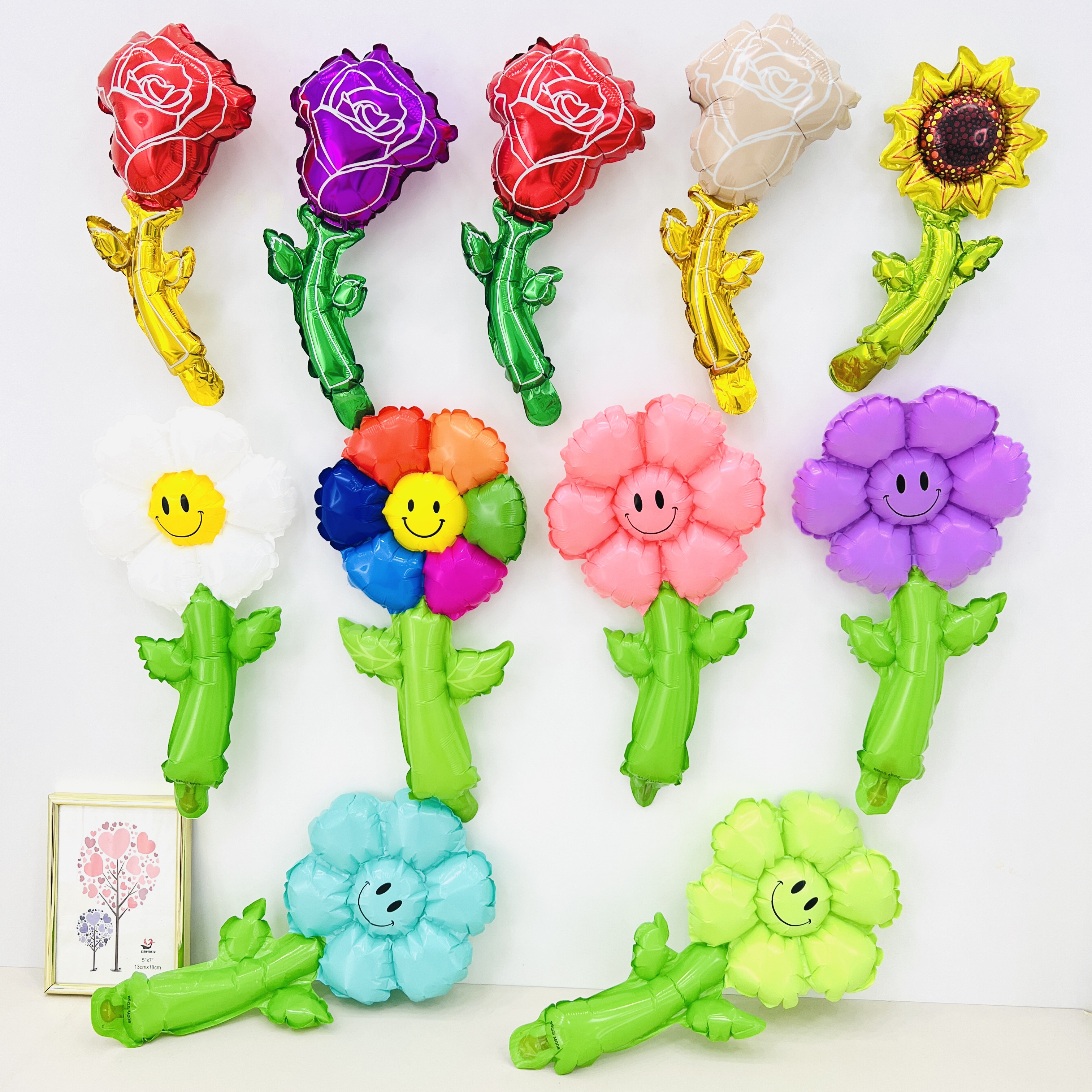 小号绿叶小雏菊 向日葵玫瑰花 教师节幼儿园开学装饰花朵铝膜气球