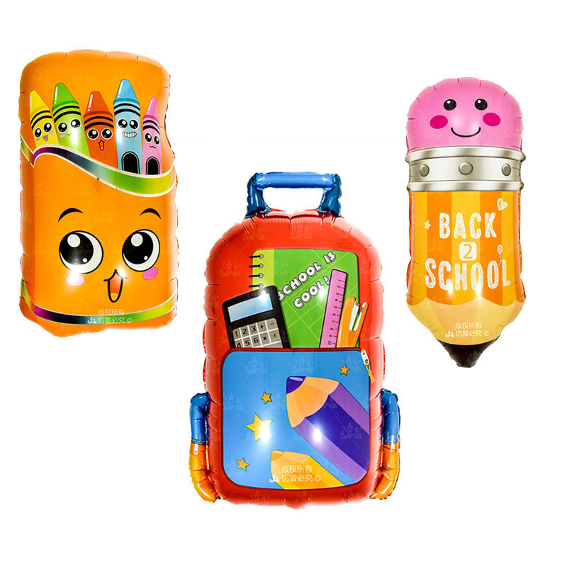 幼儿园开学装饰气球 拉杆箱书包铅笔蜡笔盒 儿童学习工具铝膜气球