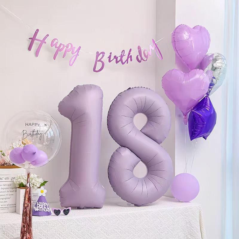 ins风40寸奶油紫色铝膜数字气球儿童生日派对周岁装饰浅紫数字