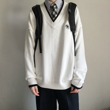 Anzmo贩卖元 原创無花中多色刺绣套头V领学生制服毛衣 气