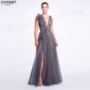 结婚敬酒服2023新款 V领露腿性感仙裙名媛生日宴年会舞会party礼服