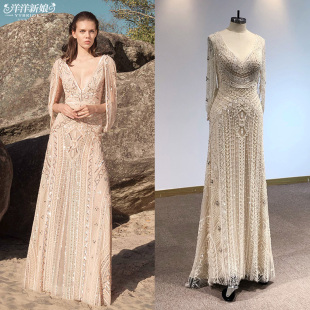 深V显瘦结婚敬酒服新娘2023新款 名媛生日宴酒会披肩年会高级礼服