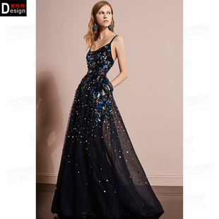 吊带礼服显瘦敬酒服2023新款 生日宴酒会年会长礼服毕业舞会礼服裙