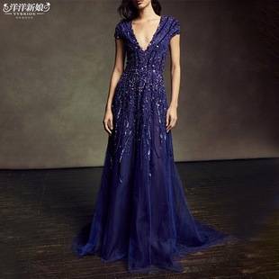 显瘦V领优雅气质新娘妈妈敬酒服生日晚宴年会酒会喜婆婆高级礼服