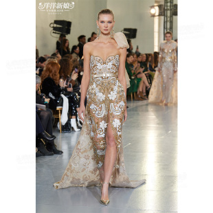 新娘结婚敬酒服2023新款 抹胸鱼尾长裙性感高开叉露腿生日宴晚礼服