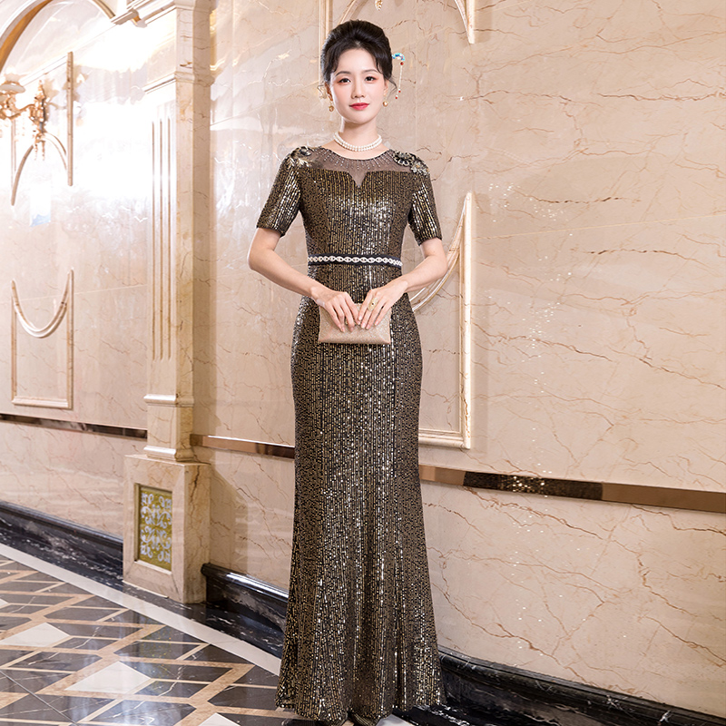 多丽琦优雅风长礼服短袖常规袖