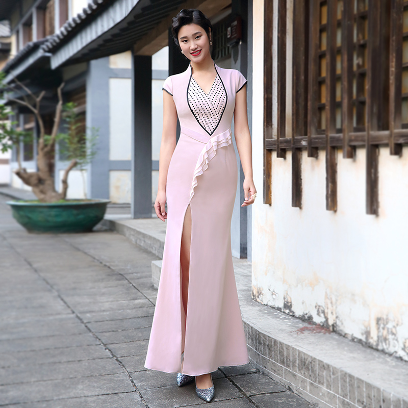 多丽琦 Ethnic cheongsam, long fitted evening dress, 2021 years, ethnic style, Chinese style