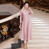 多丽琦连衣裙小个子平时可穿2025新款 礼服丈母娘大气粉色连衣裙女