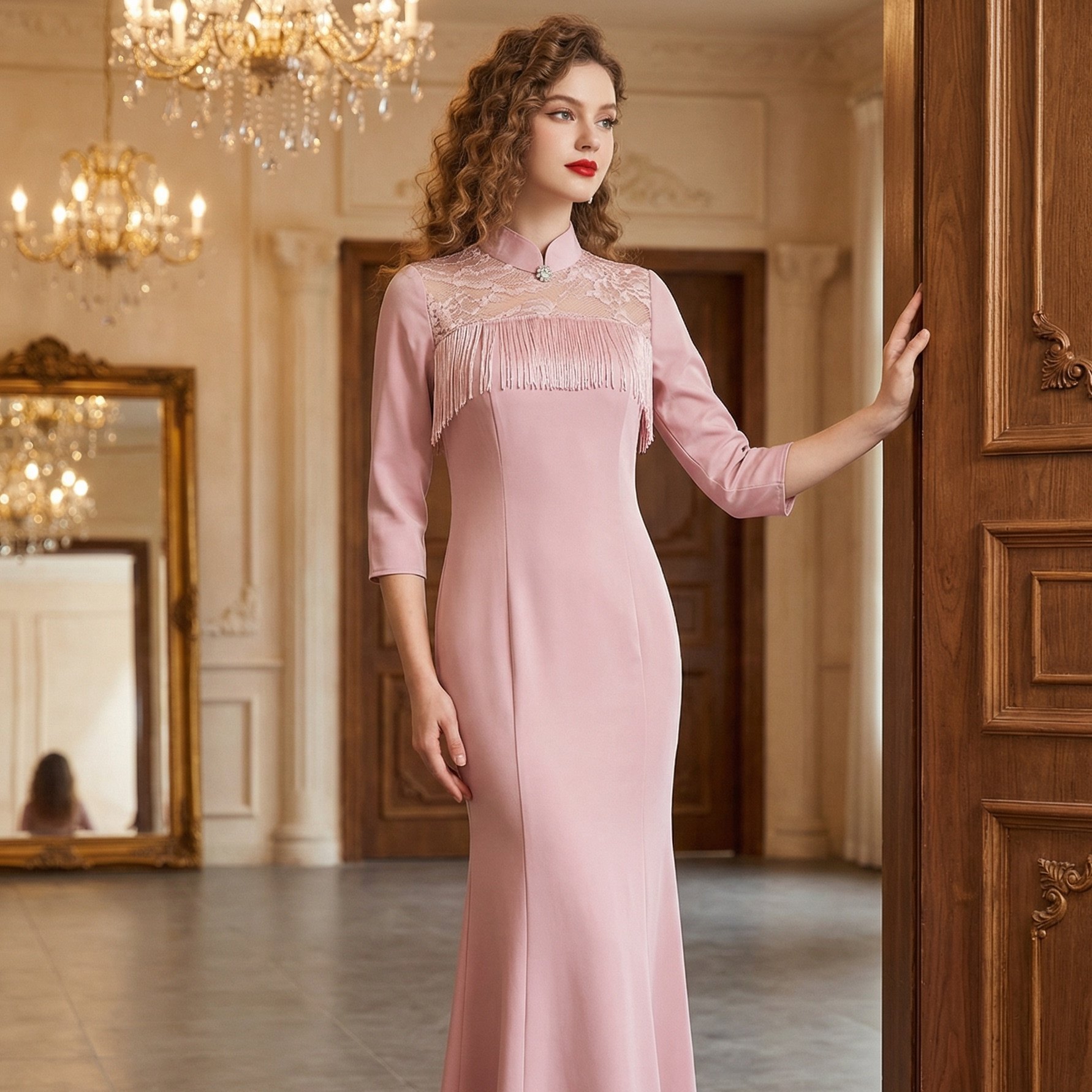 多丽琦新品晚礼服高端轻奢小众宴会婚礼高级感粉色连衣裙修身显瘦