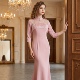 多丽琦新品 显瘦 晚礼服高端轻奢小众宴会婚礼高级感粉色连衣裙修身