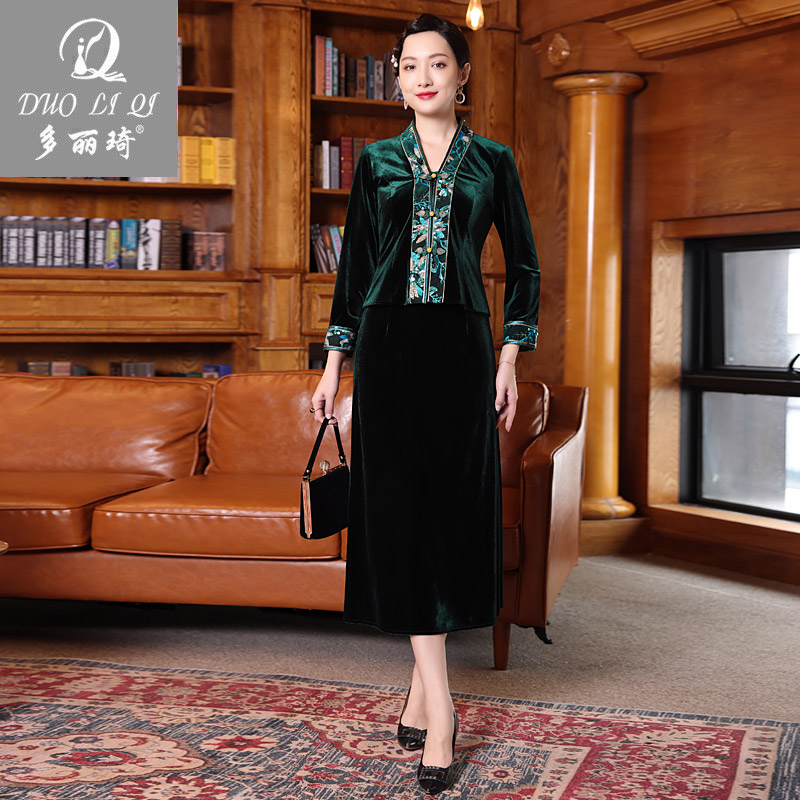 多丽琦 Retro cheongsam, set for mother, 2021 years, Chinese style, bright catchy style, fitted