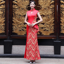 多丽琦旗袍2025新款春夏女装喜庆红色中国风改良旗袍晚礼服连衣裙