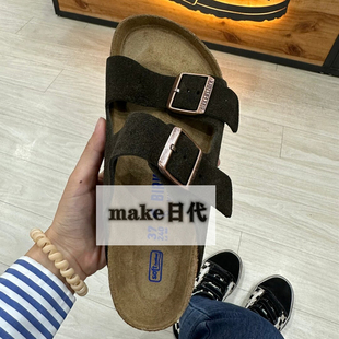 双扣软木男女窄版 Birkenstock勃肯专柜正品 Arizona博肯真皮拖鞋