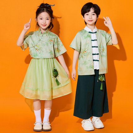 儿童啦啦队演出服合唱中国风小学生运动会服装国风朗诵表演服六一