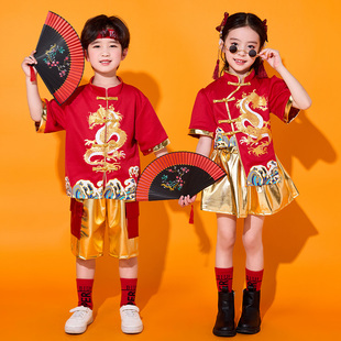 儿童演出服喜庆蓬蓬裙国潮中国风小学生运动会开幕式活动服装国庆