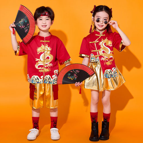 六一儿童演出服喜庆蓬蓬裙国潮中国风小学生运动会开幕式活动服装