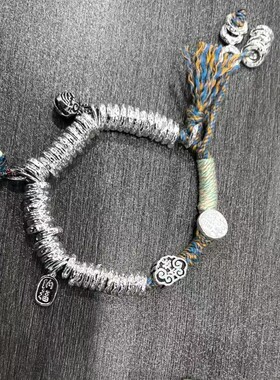 吞金兽盘缠纯银手链女纳福中式编绳手串蓝手绳扣子送男女礼物