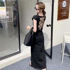 Real price dress women's bandage open back sexy bag buttock air slim sleeveless vest dress