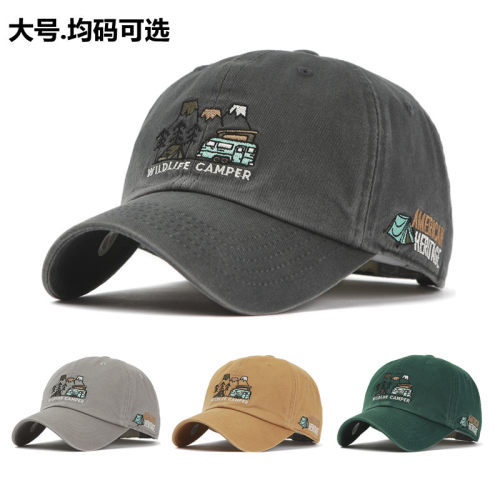 韩国大号遮阳做旧刺绣图案棒球帽