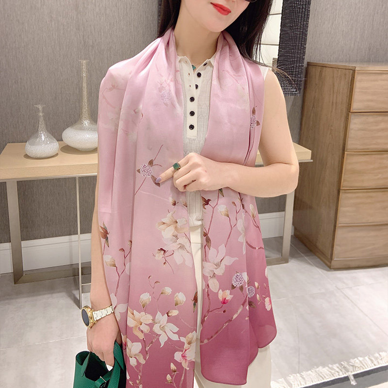 绝代佳人春夏围巾桑蚕丝长巾真丝缎面防晒披肩国风装饰送妈妈礼品