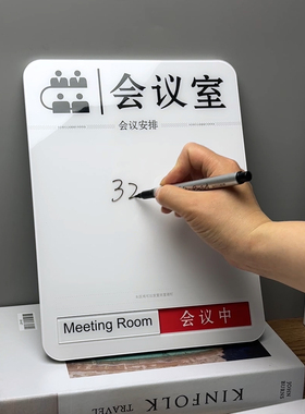 定制新款磁吸式夹纸会议室门牌可切换状态会议中公司手写指示标牌
