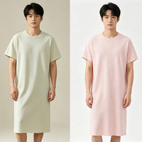 Summer men's nightgown, pure cotton pajama, summer men's all-cotton thin short-sleeved nightgown, men's large-sized long bathrobe thumbnail 5