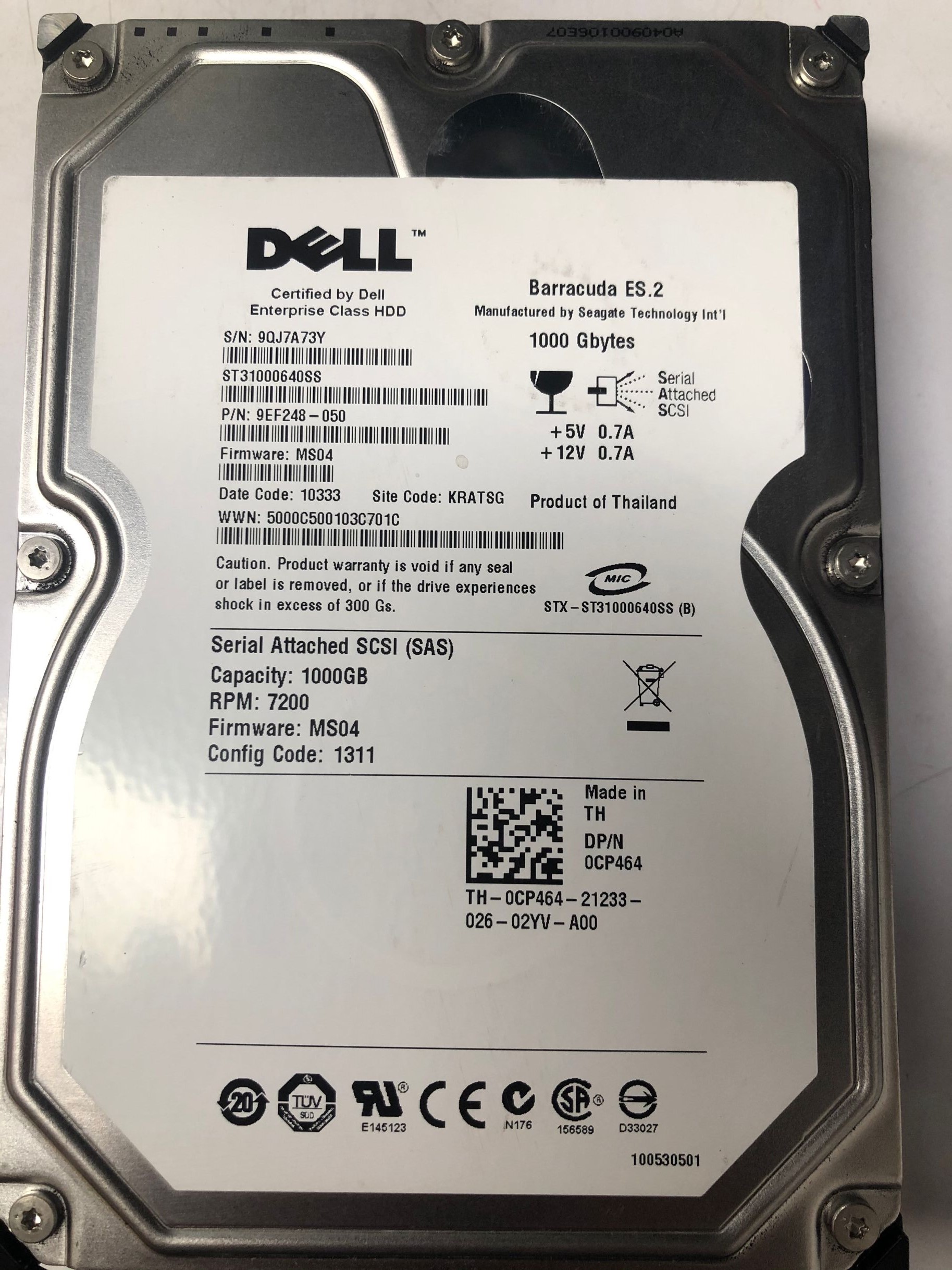 Dell/戴尔 1TB SAS 7.2 ST1000640SS 